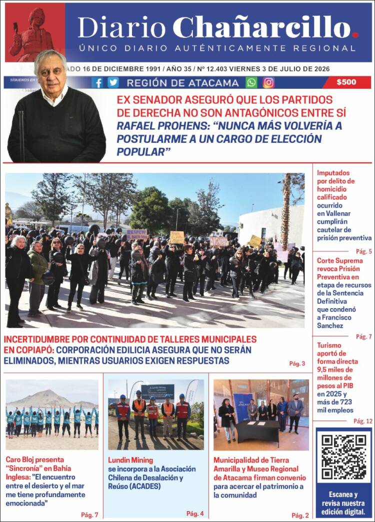 Portada de Diario Chañarcillo (Chile)