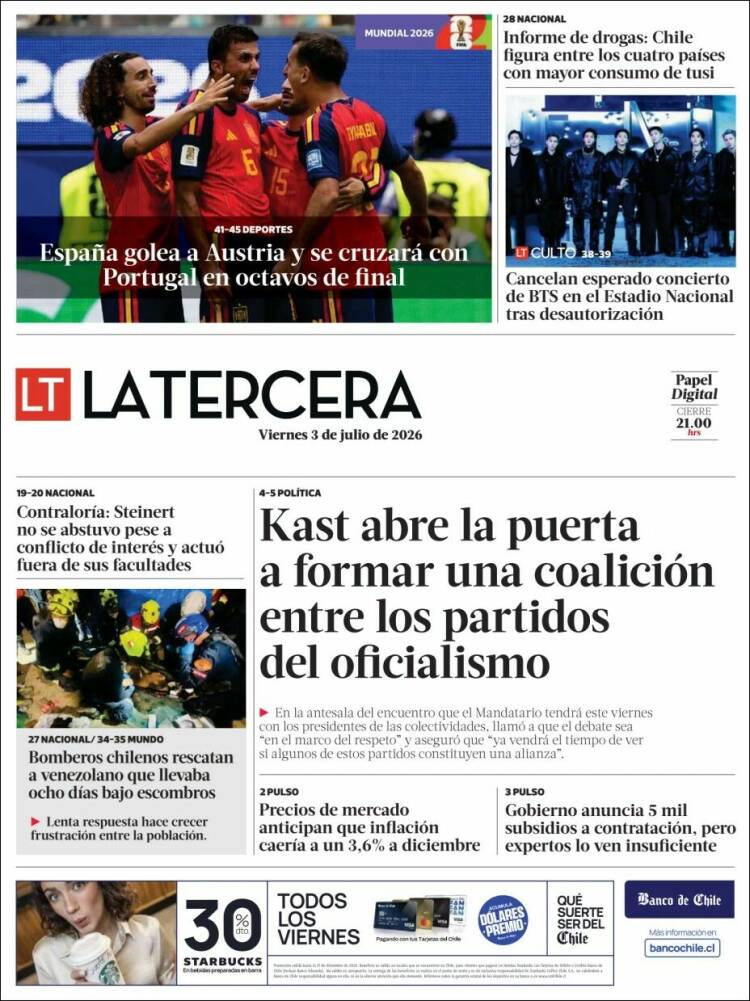 Portada de La Tercera (Chile)
