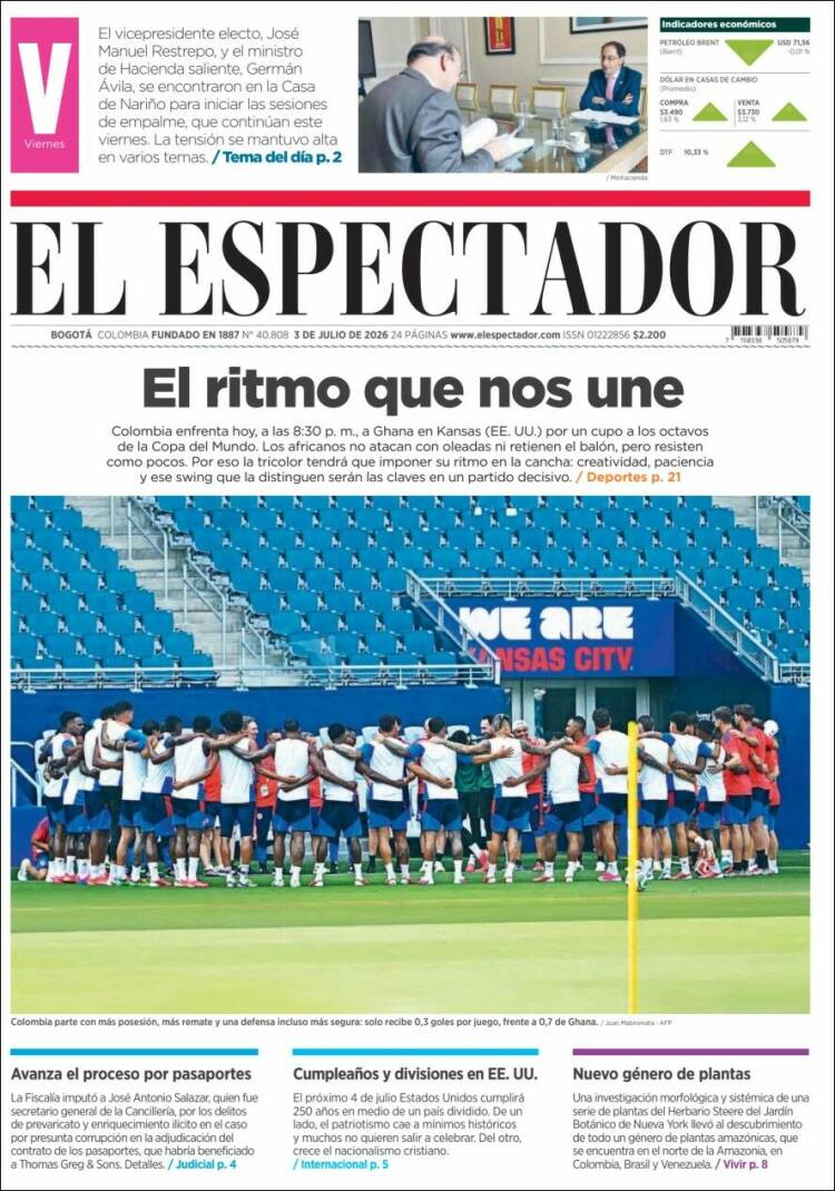 Portada de El Espectador (Colombia)