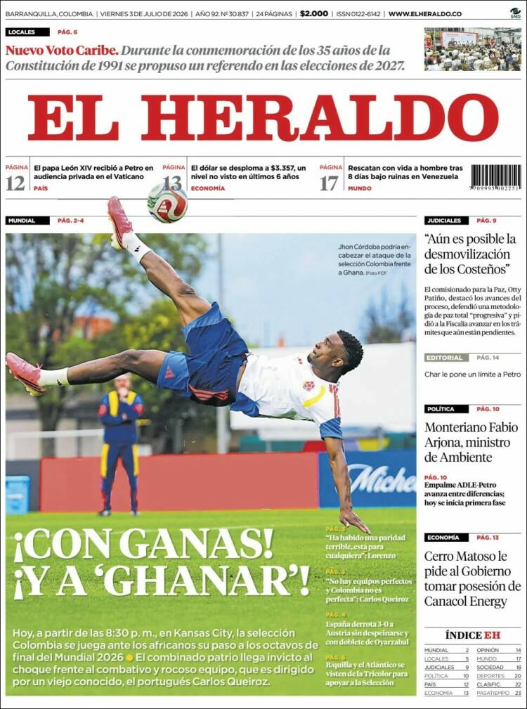 Portada de El Heraldo (Colombia)