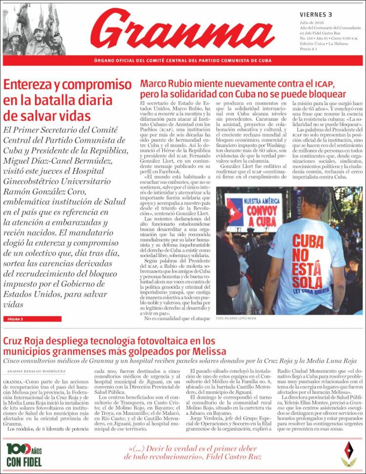 Portada de Granma (Cuba)