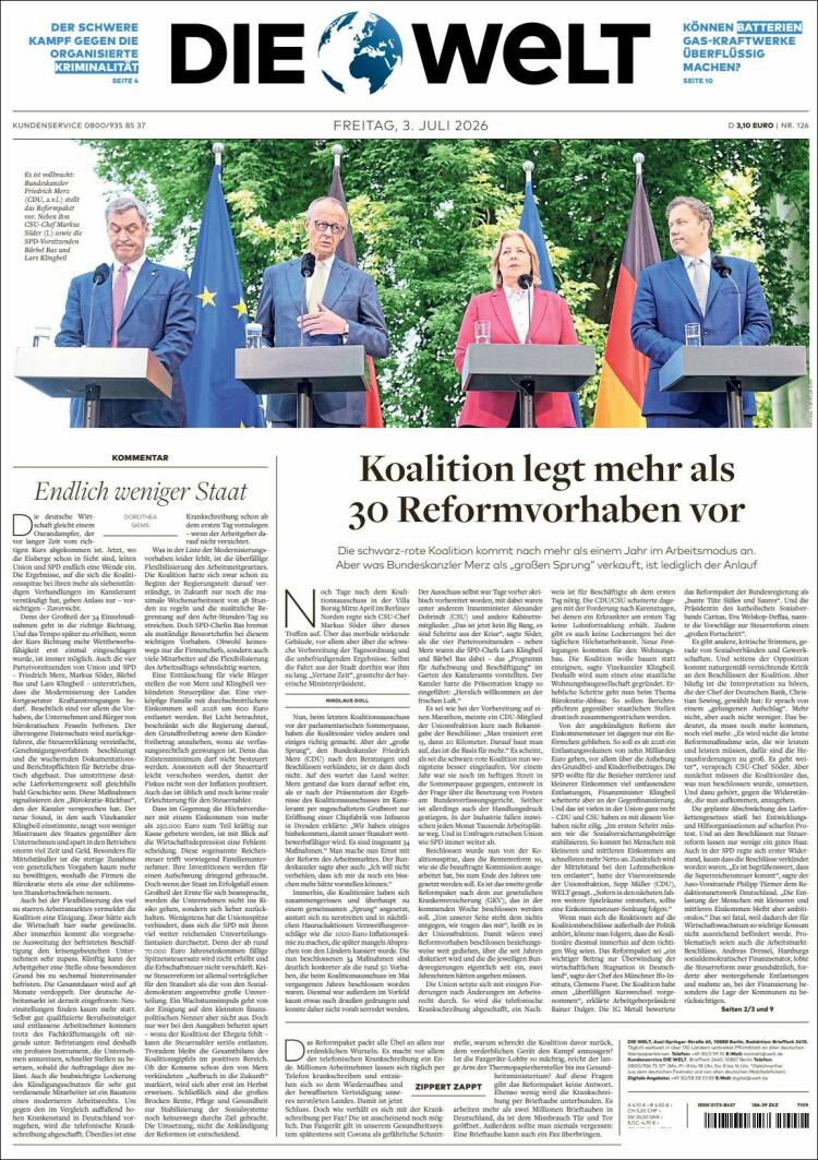 Portada de Die Welt (Alemania)