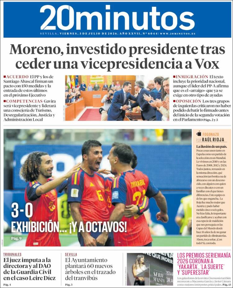 Portada de 20 Minutos - Sevilla (Espa&ntilde;a)