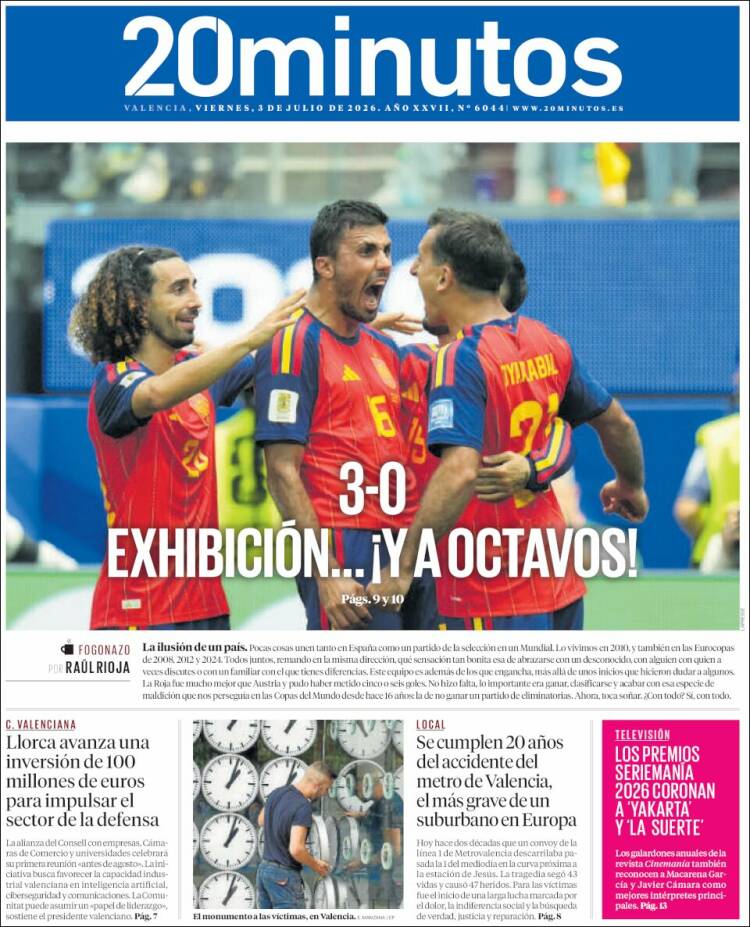Portada de 20 Minutos - Valencia (Espa&ntilde;a)