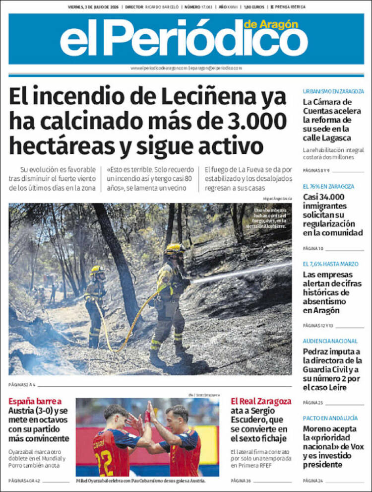 Portada de El Periódico de Aragón (Espa&ntilde;a)