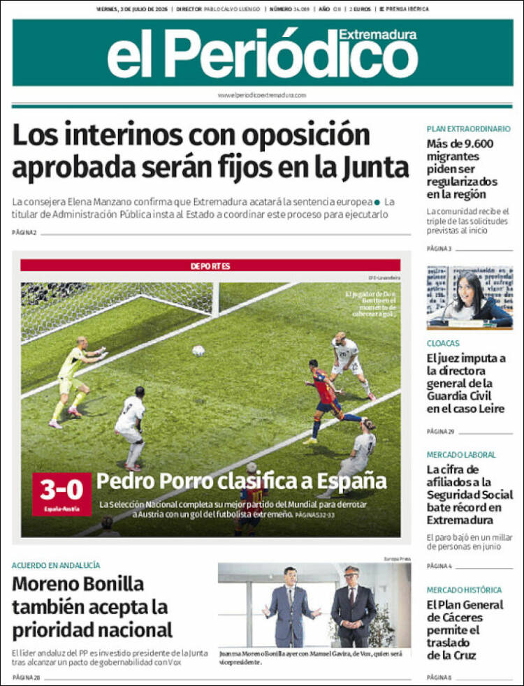 Portada de El Periódico de Extremadura (Espa&ntilde;a)