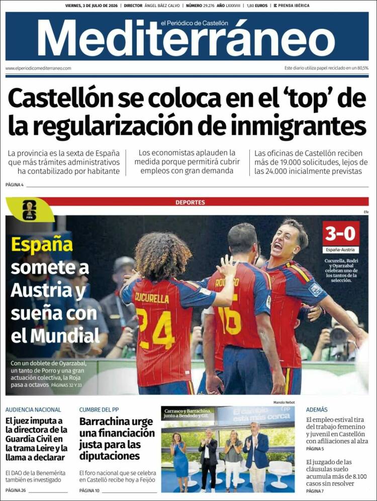 Portada de El Periódico Mediterraneo (Espa&ntilde;a)