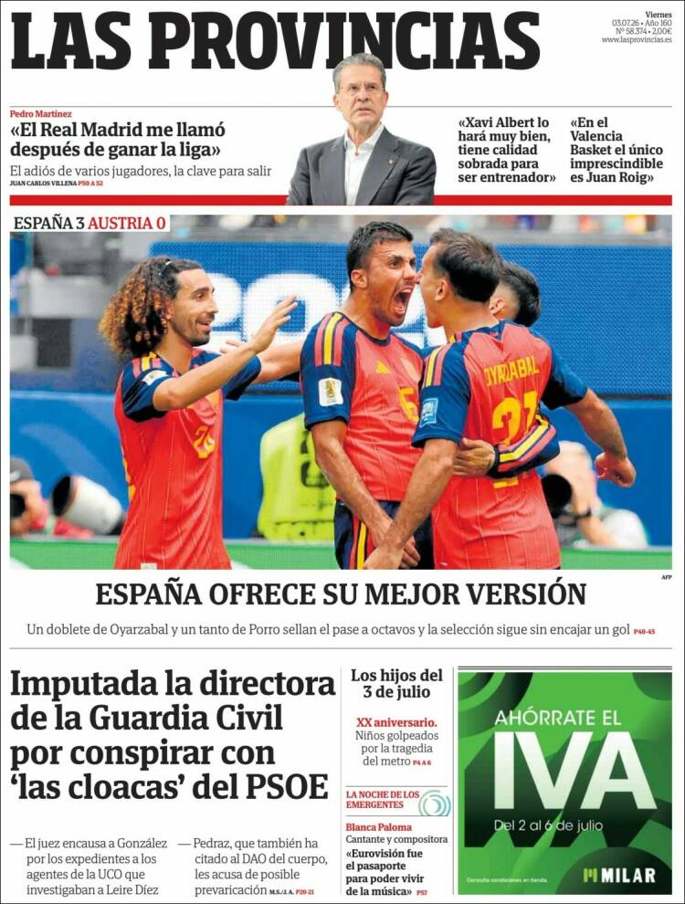 Portada de Las Provincias (Espa&ntilde;a)