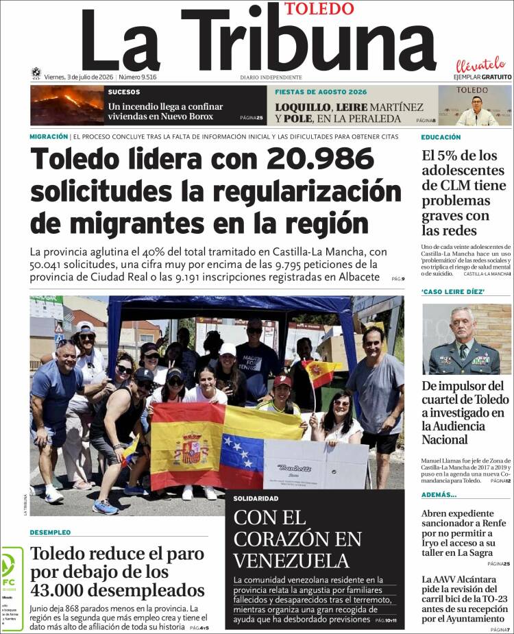 Portada de La Tribuna de Toledo (Espa&ntilde;a)