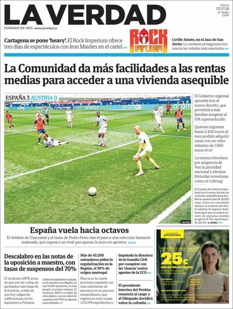 Portada de La Verdad de Murcia (Espa&ntilde;a)