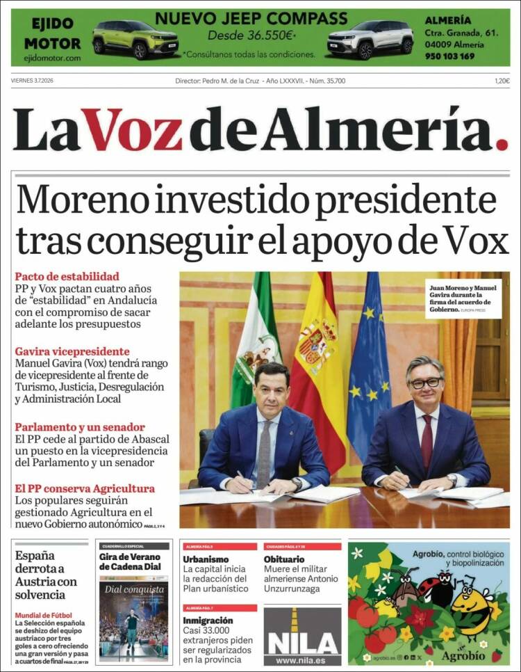 Portada de La Voz de Almería (Espa&ntilde;a)