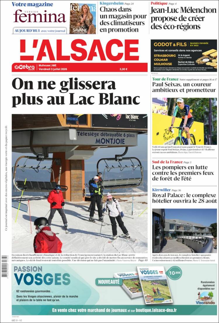 Portada de Journal L'Alsace (Francia)