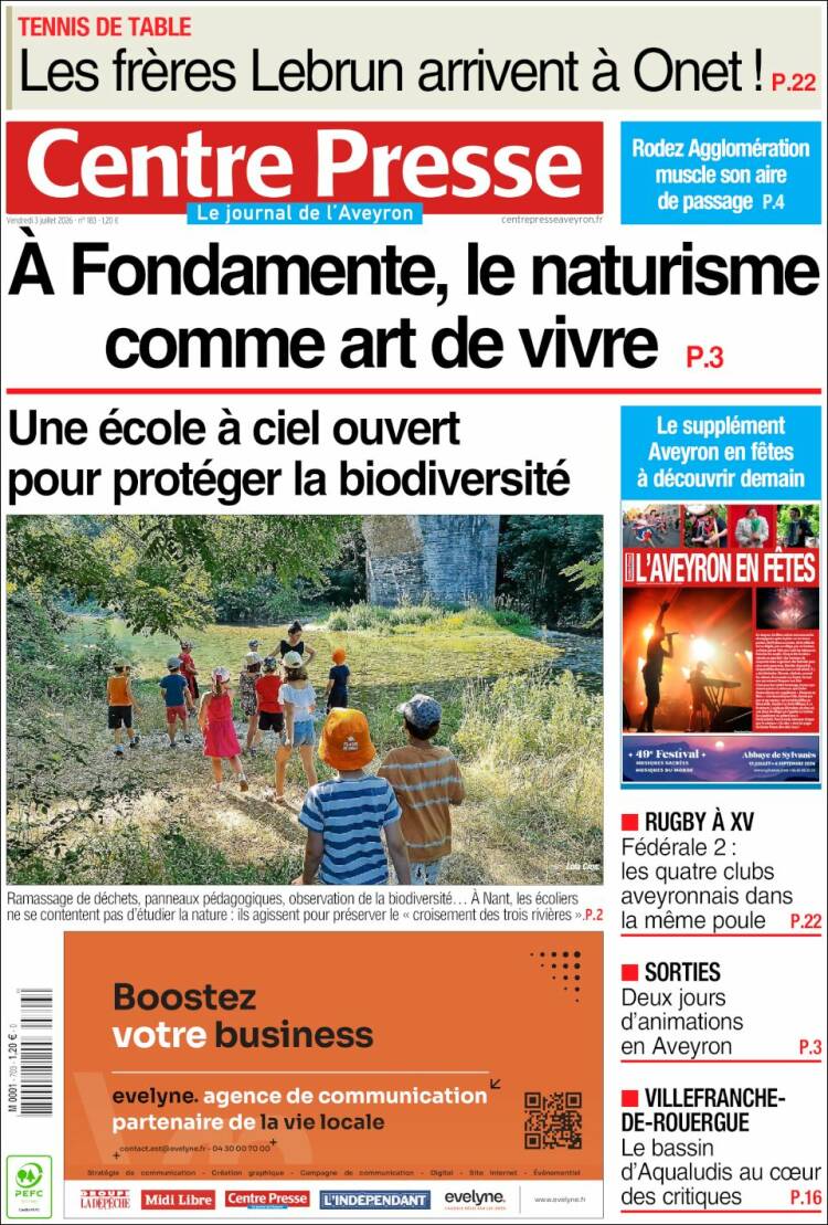 Portada de Centre Presse (Francia)