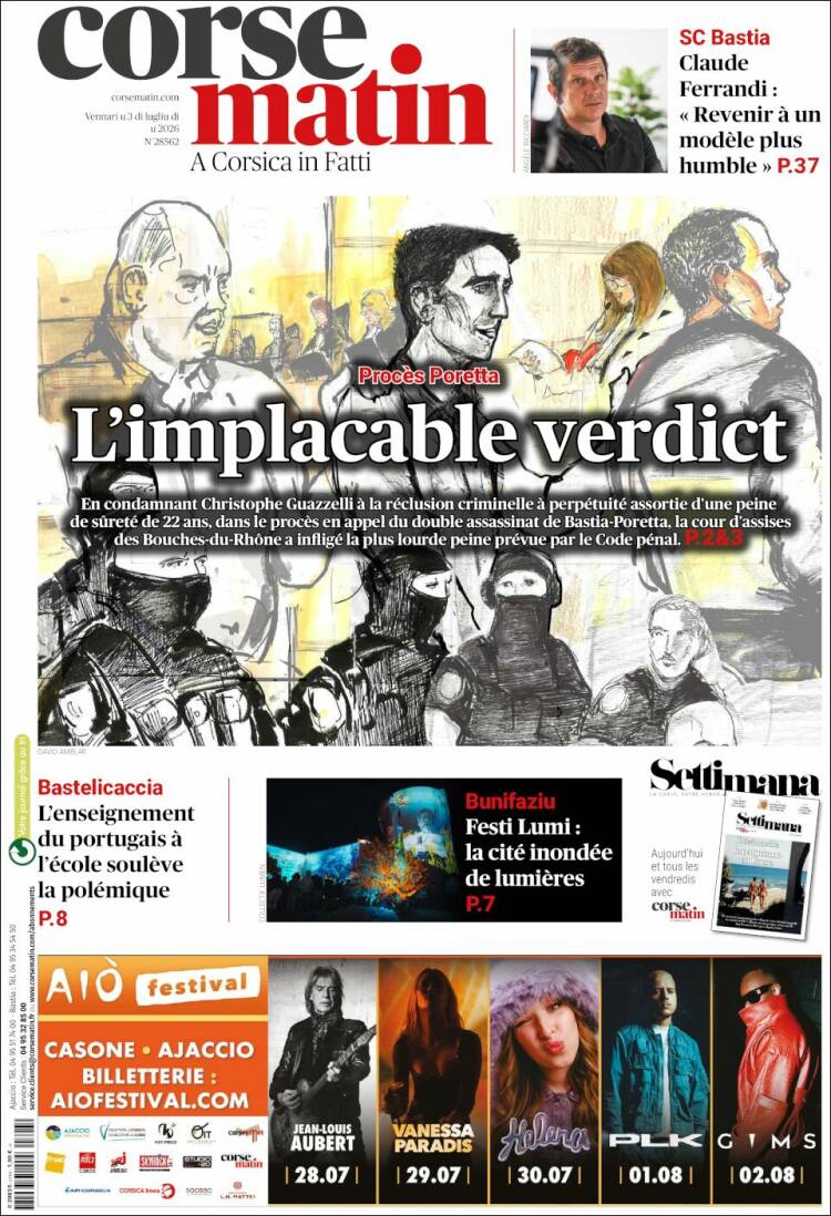 Portada de Corse-Matin (Francia)