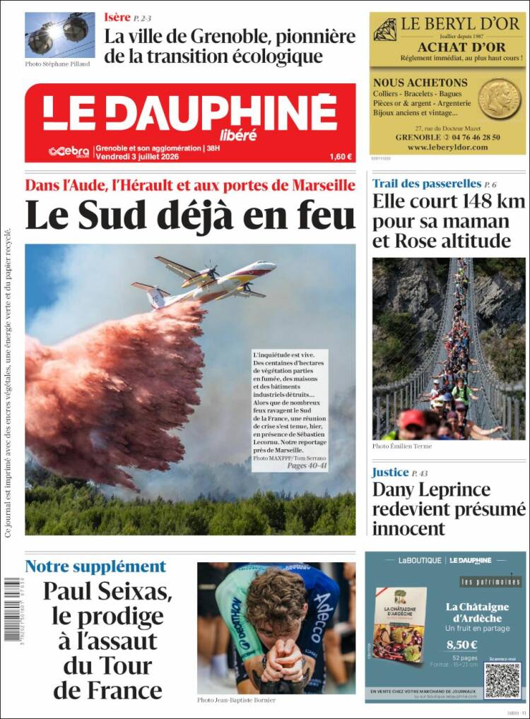 Portada de Le Dauphiné Libéré (Francia)