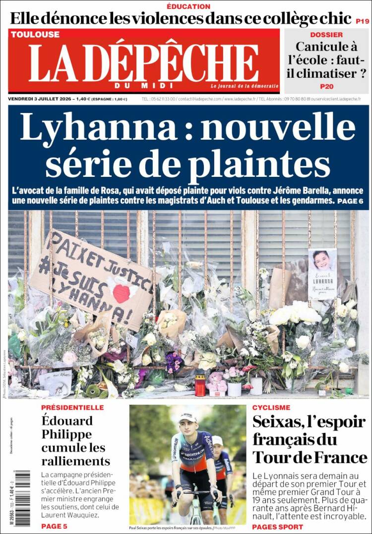 Portada de La Dépêche du Midi (Francia)