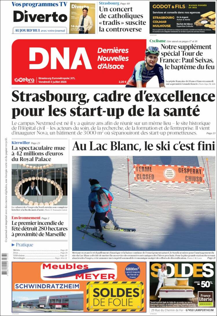 Portada de Les Dernières Nouvelles d'Alsace (Francia)