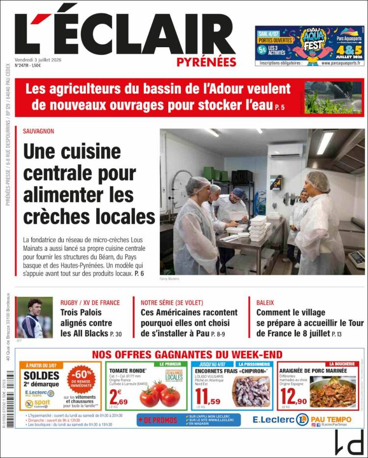Portada de L'Eclair des Pyrénées (Francia)