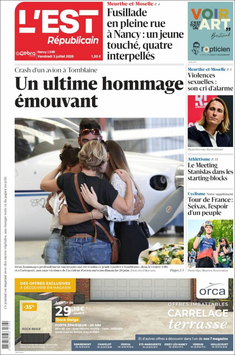 Portada de L'Est Republicain (Francia)