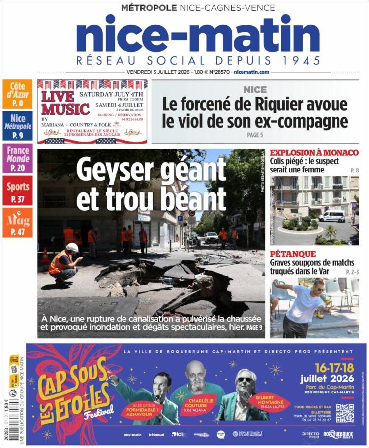 Portada de Nice-Matin (Francia)