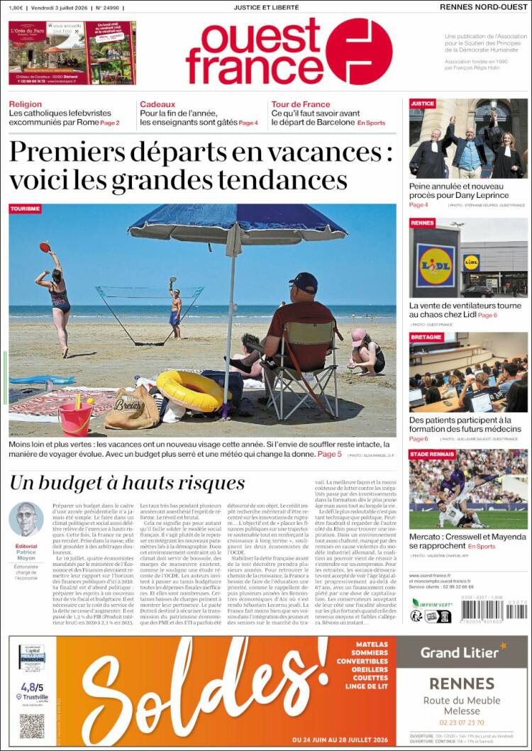 Portada de Ouest France (Francia)