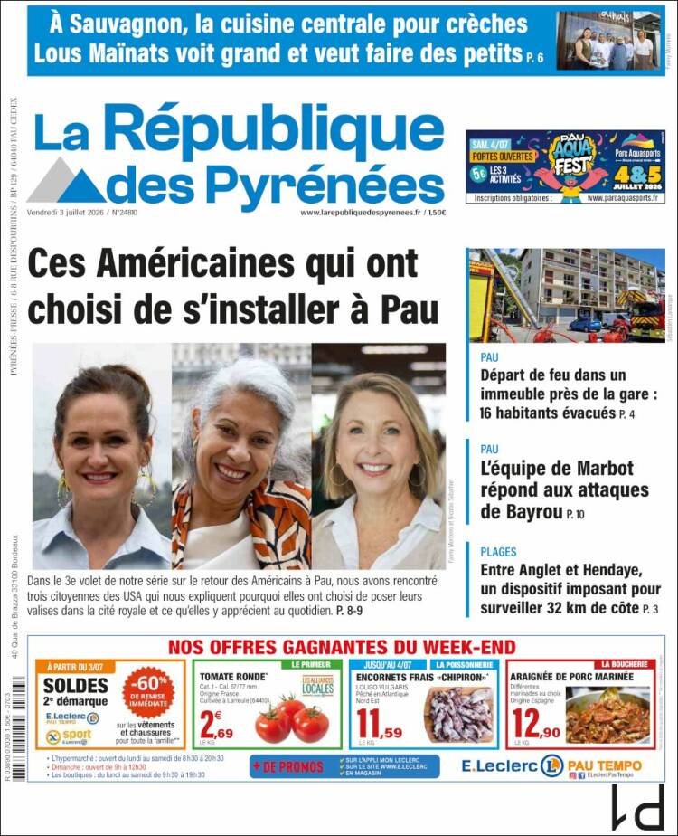 Portada de La République des Pyrénées (Francia)