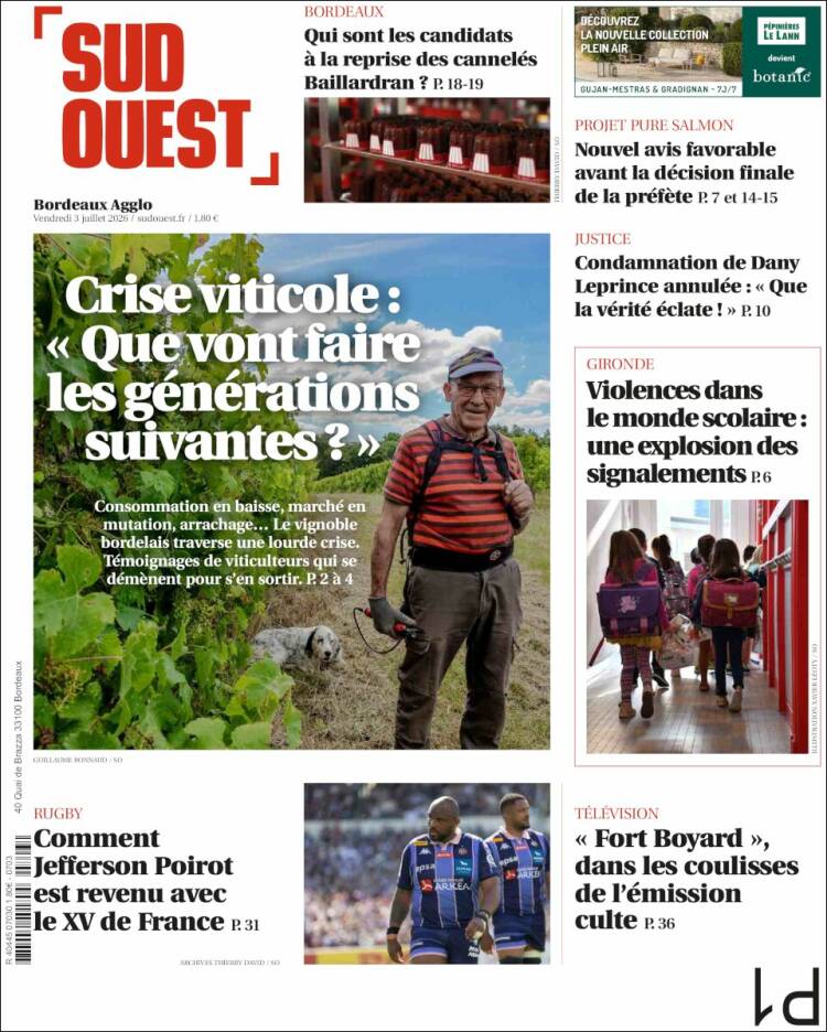 Portada de Sud Ouest (Francia)