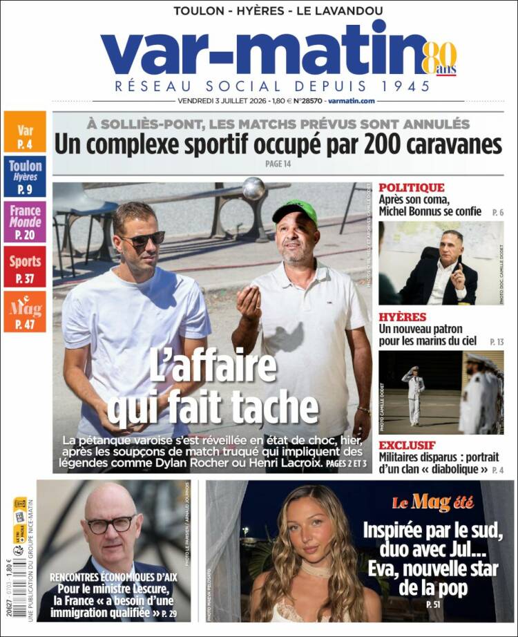 Portada de Var-Matin (Francia)