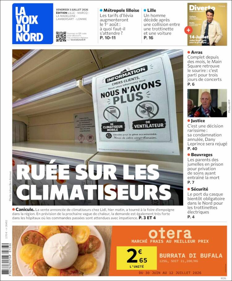 Portada de La Voix du Nord (Francia)