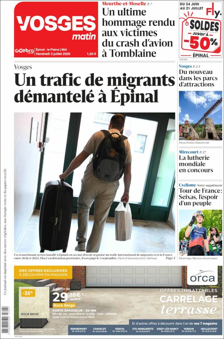 Portada de Vosges Matin (Francia)