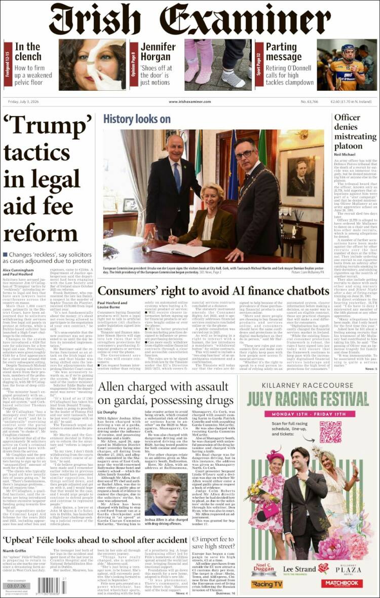 Portada de Irish Examiner (Irlanda)