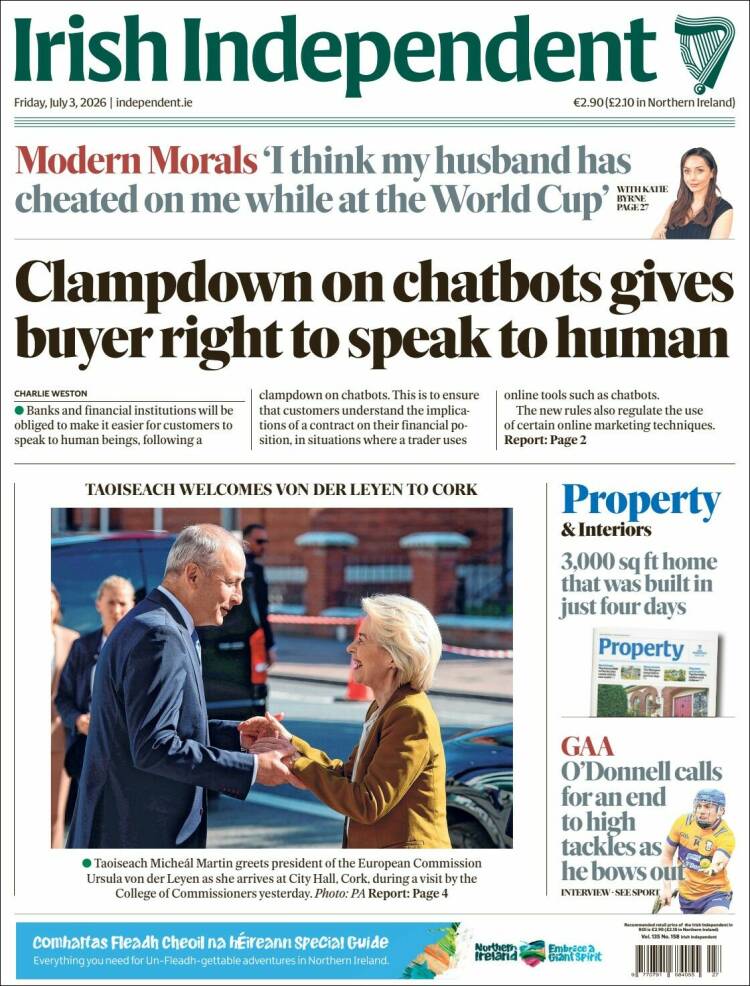 Portada de Irish Independent (Irlanda)