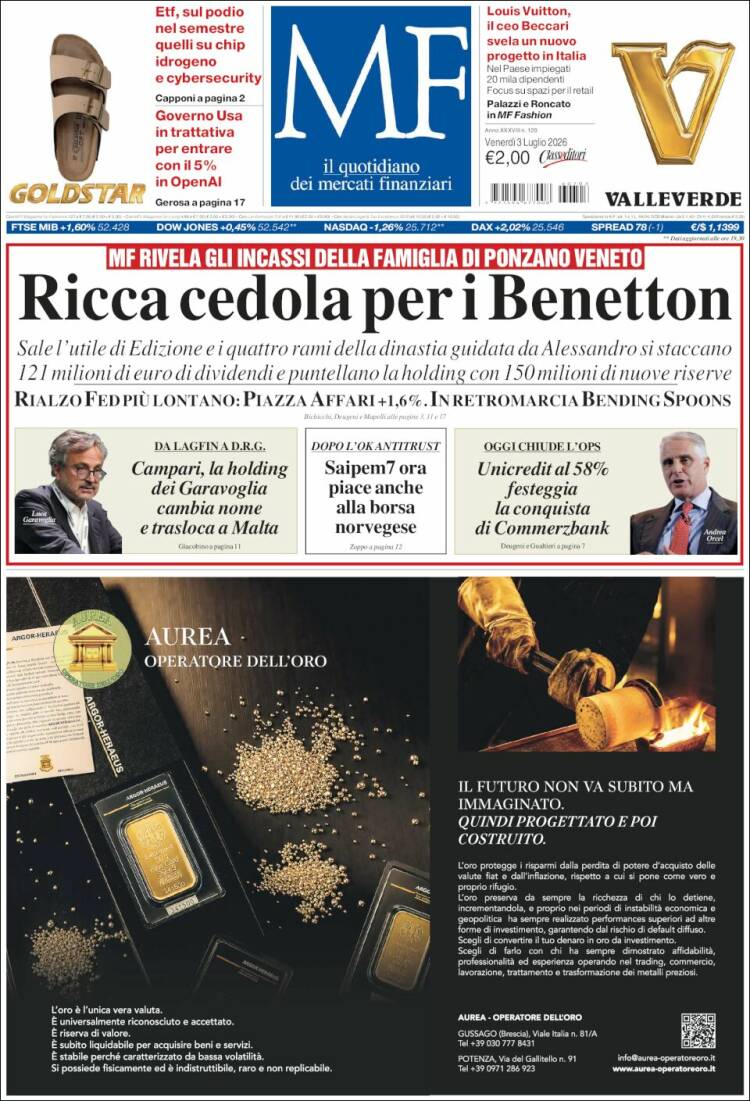 Portada de Milano Finanza (Italia)