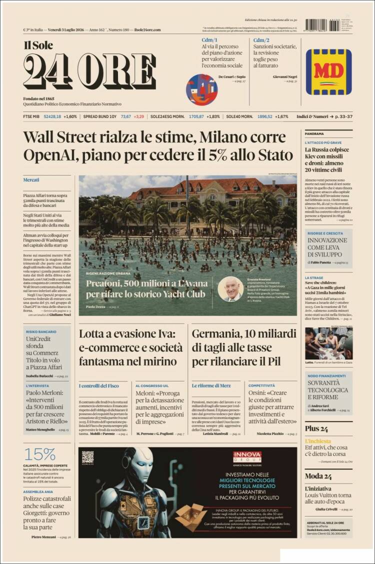 Portada de Il Sole 24 ORE (Italia)
