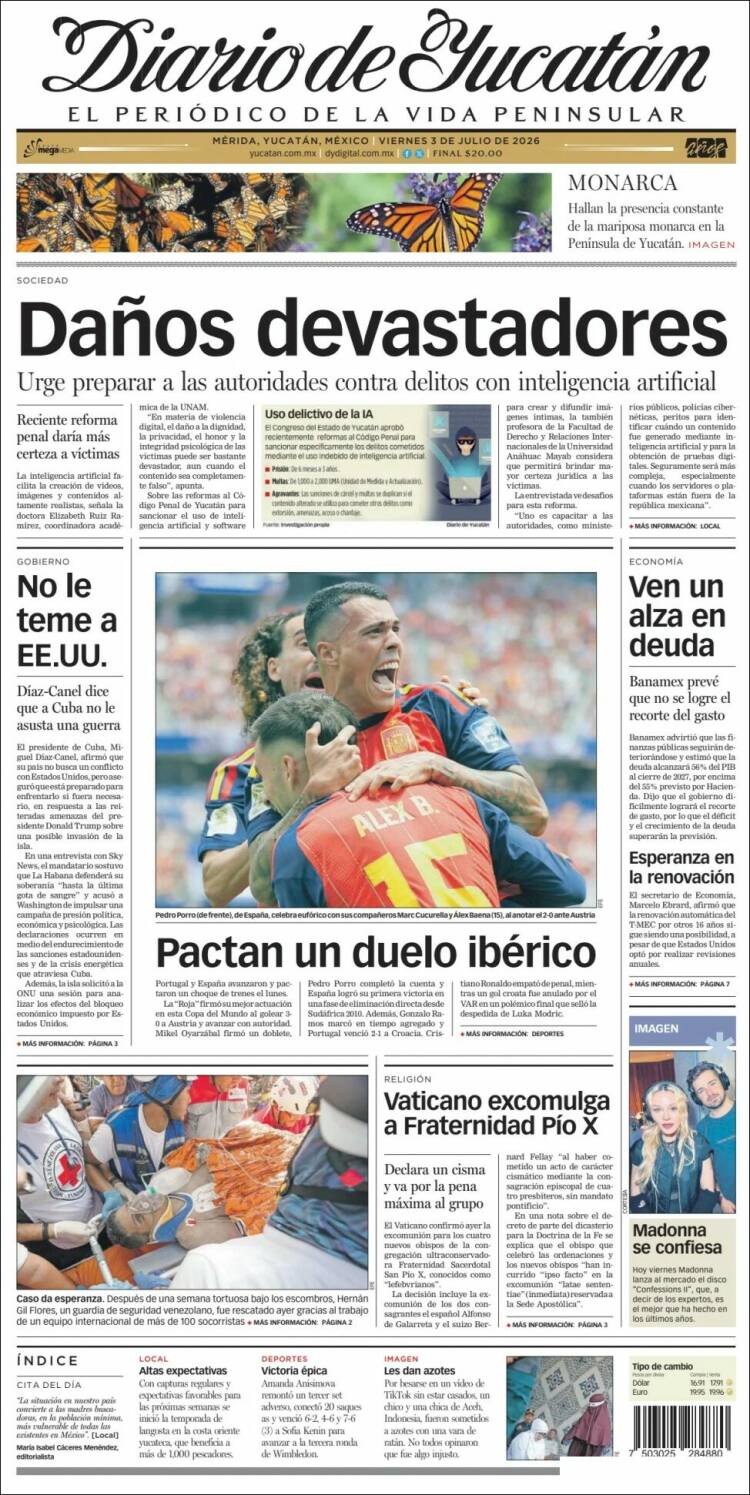 Portada de Diario de Yucatán (M&eacute;xico)