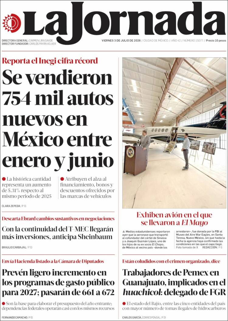 Portada de La Jornada (M&eacute;xico)