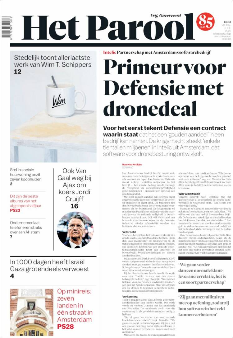 Portada de Het Parool (Pa&iacute;ses Bajos)