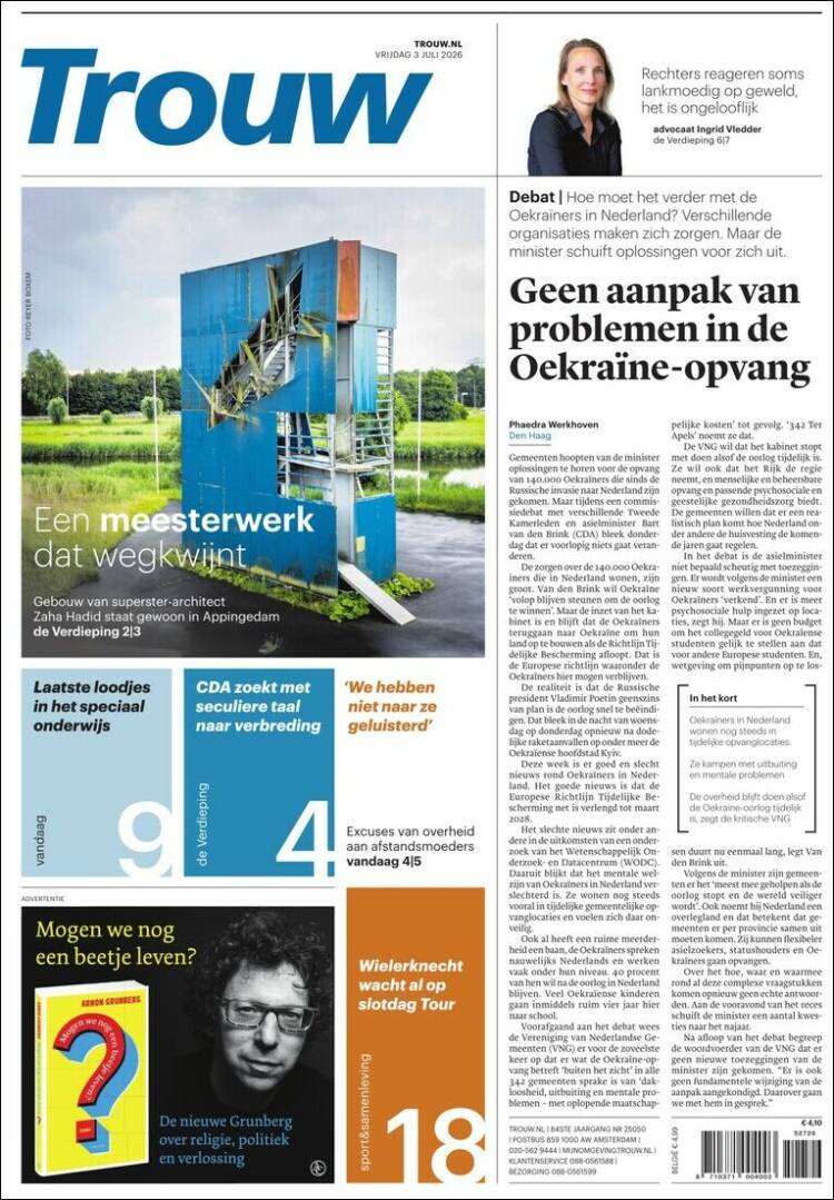 Portada de Trouw (Pa&iacute;ses Bajos)