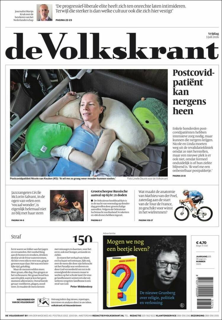 Portada de De Volkskrant (Pa&iacute;ses Bajos)