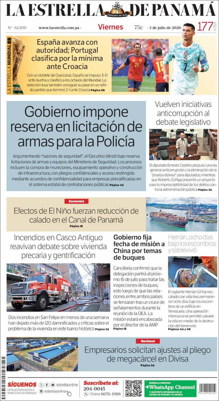Portada de La Estrella de Panamá (Panam&aacute;)