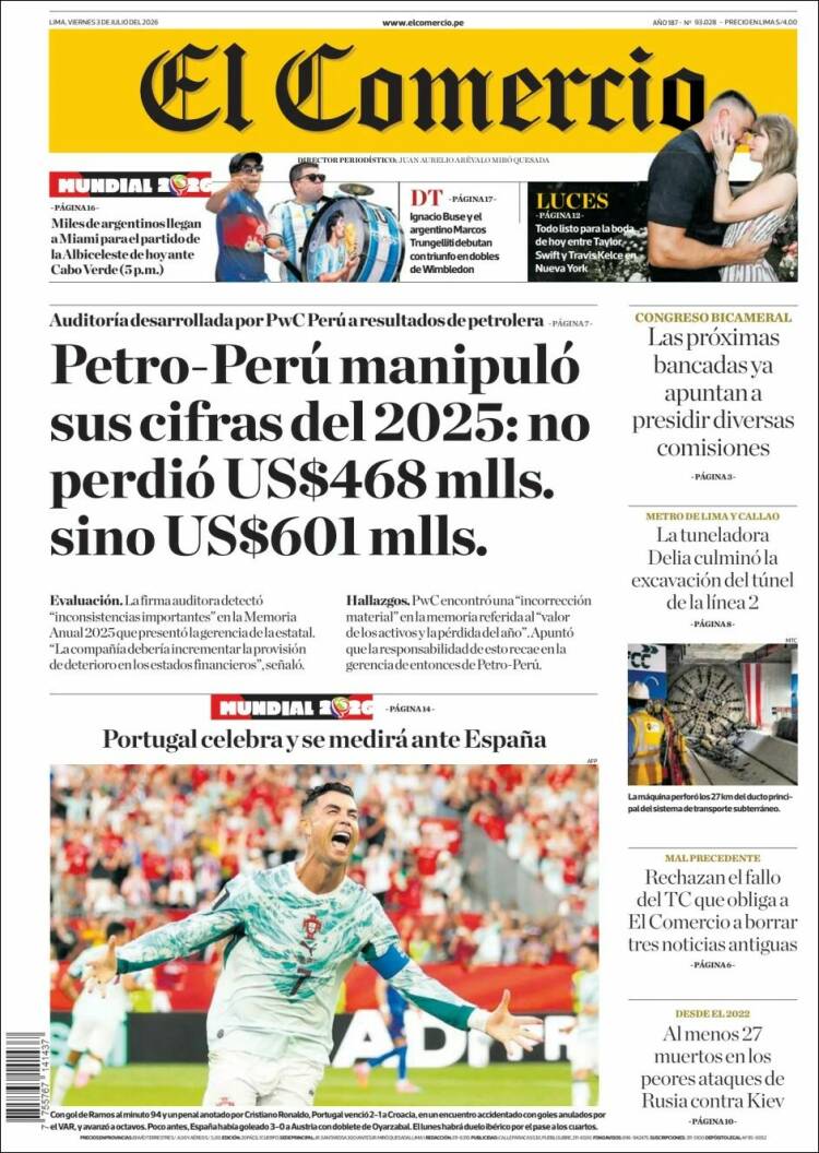 Portada de El Comercio (Per&uacute;)