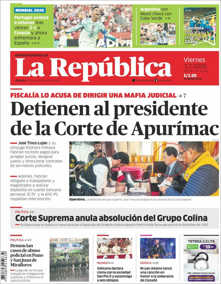 Portada de La Republica (Per&uacute;)