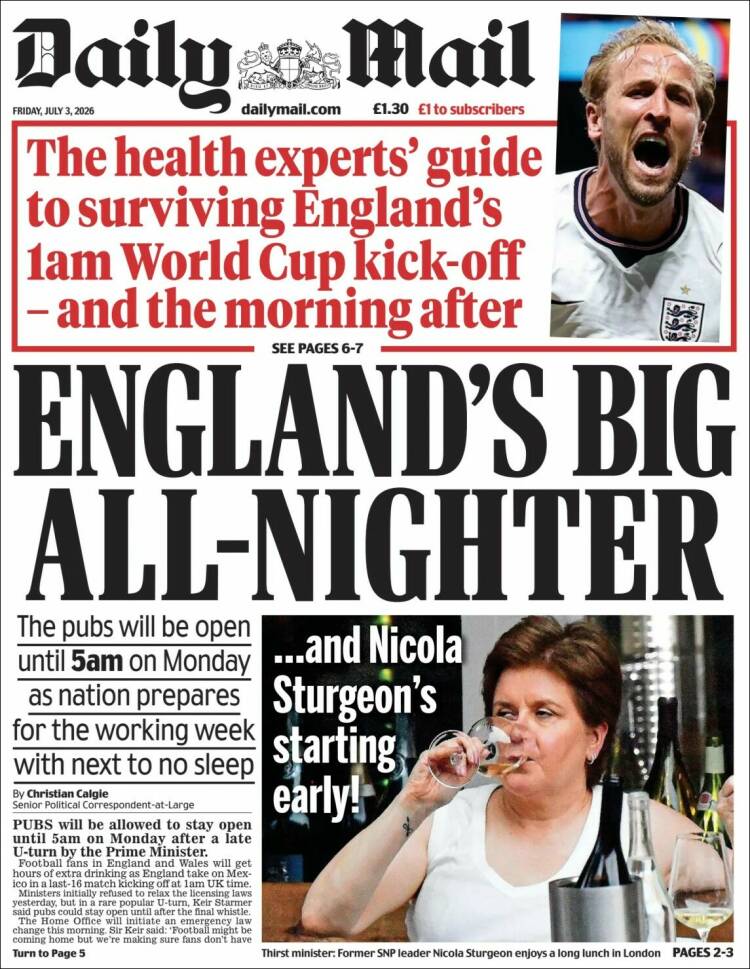 Portada de Daily Mail (Reino Unido)
