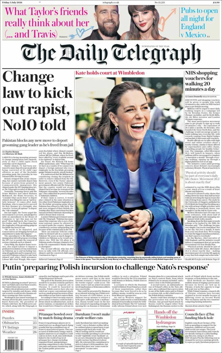 Portada de Daily Telegraph (Reino Unido)