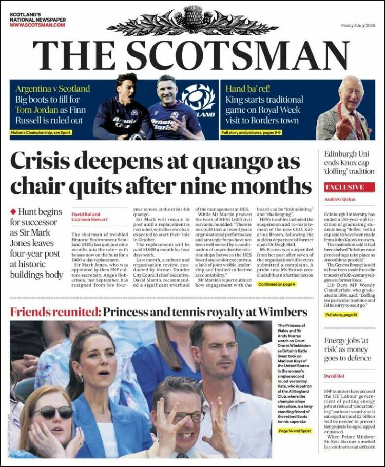 Portada de The Scotsman (Reino Unido)