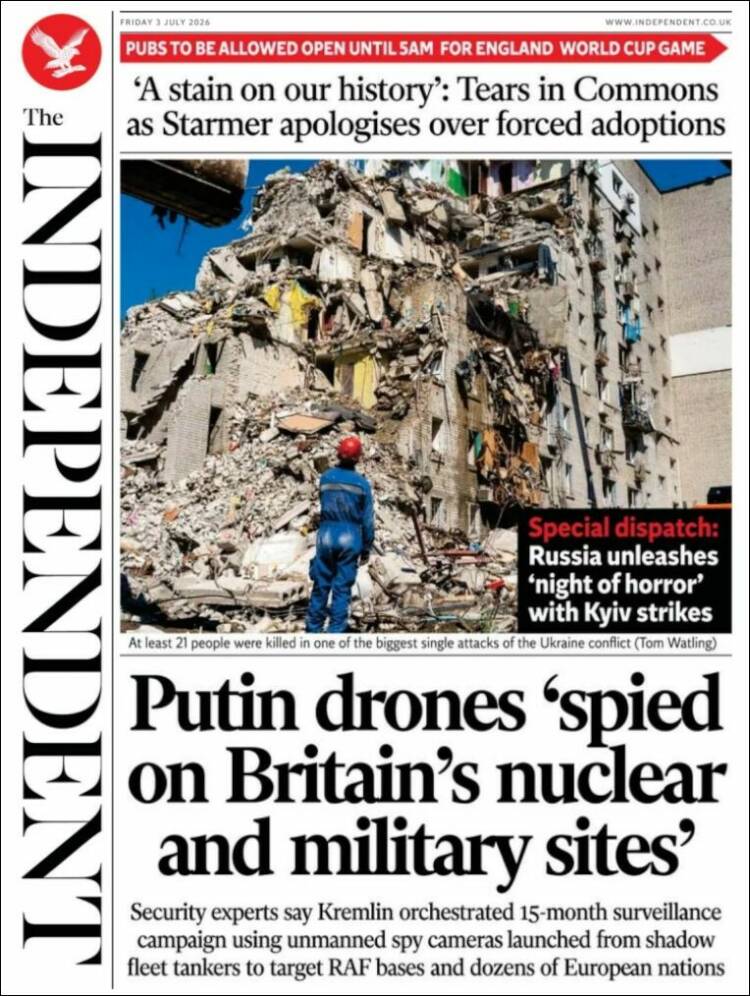 Portada de The Independent (Reino Unido)