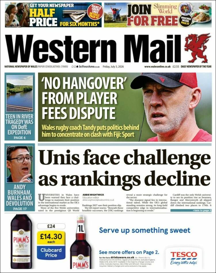 Portada de Western Mail (Reino Unido)