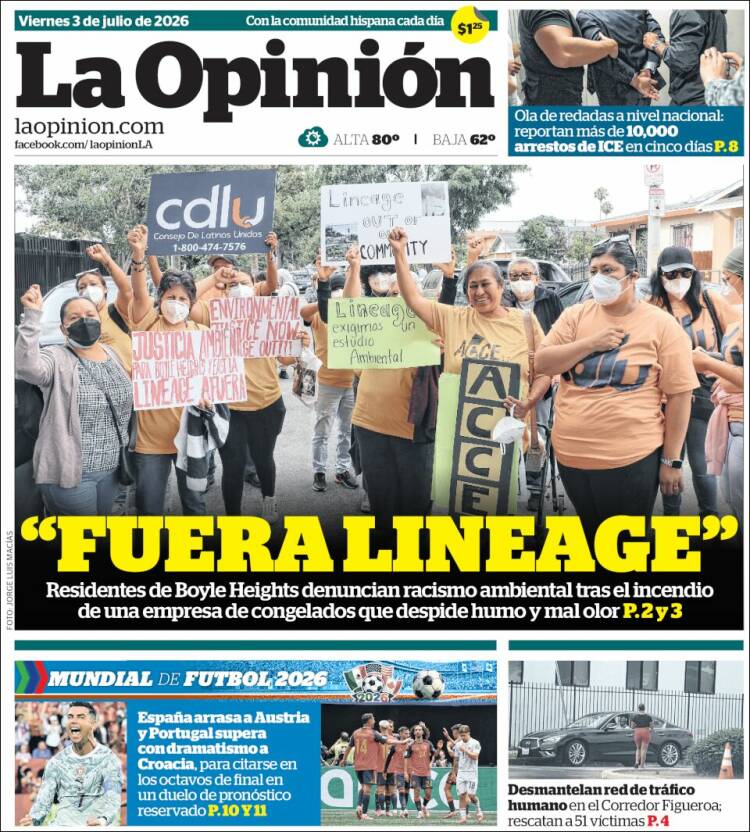 Portada de La Opinión (USA)