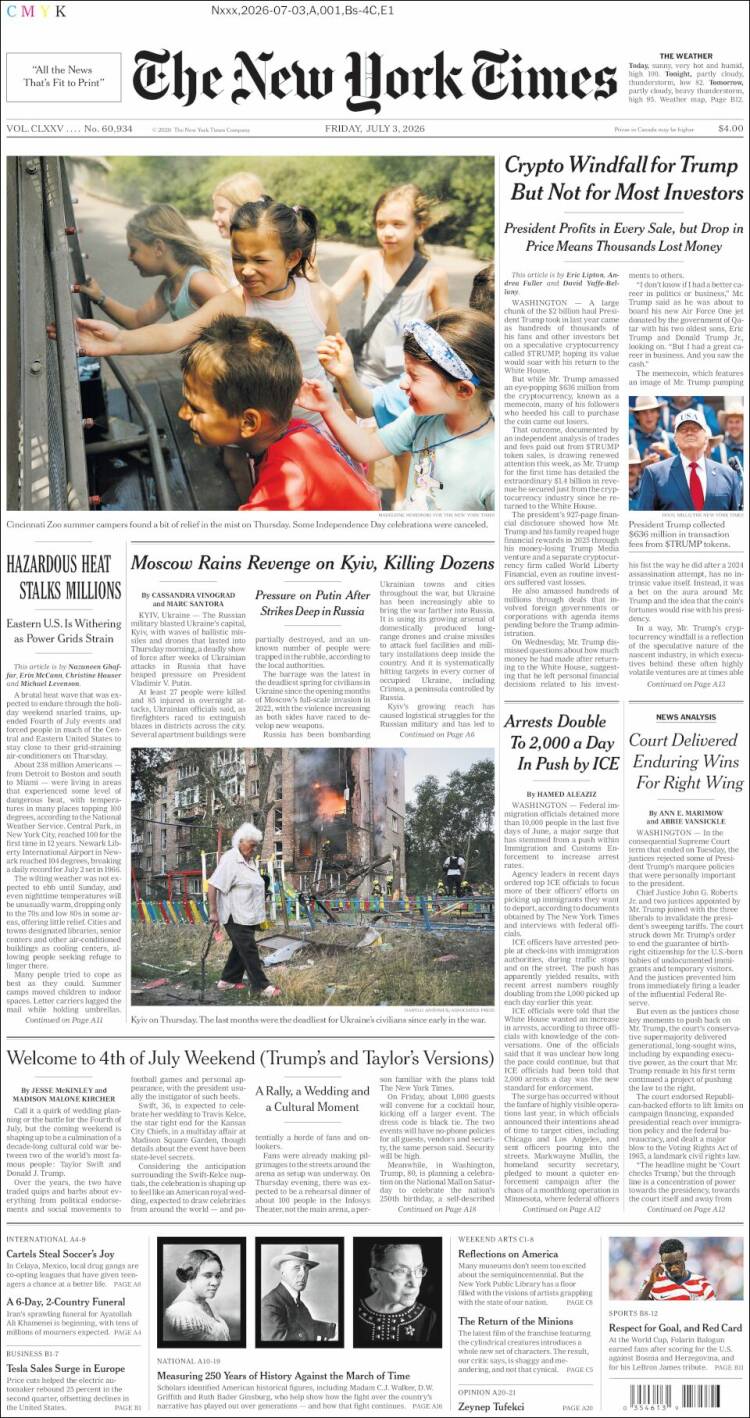 Portada de New York Times (USA)
