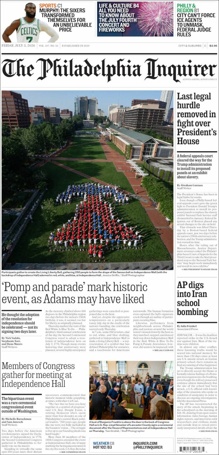 Portada de Philadelphia Inquirer (USA)
